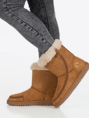 BILLY Footwear Cozy II Faux Fur Zip Winter Boots Chestnut Size 11 Adaptive wear
